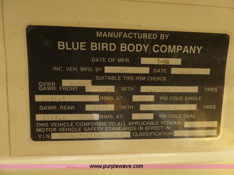 image for item K3140 1994 Ford B700 school bus