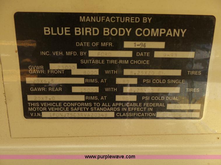 image for item K3141 1994 Ford B700 school bus