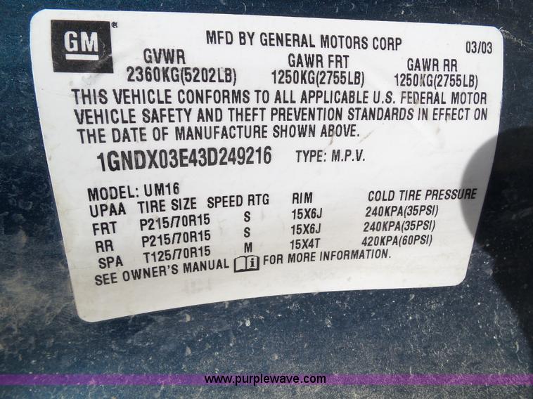 image for item L5518 2003 Chevrolet Venture van