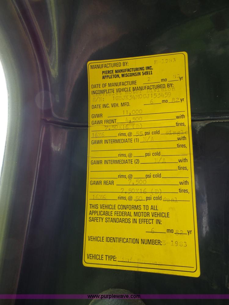 image for item J4812 1982 Chevrolet Custom Deluxe 30 Pierce pumper fire truck