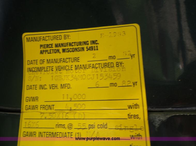 image for item J4812 1982 Chevrolet Custom Deluxe 30 Pierce pumper fire truck