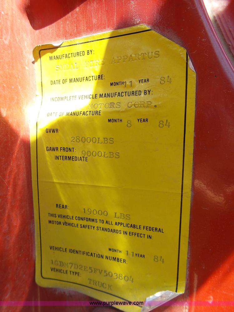 image for item K8445 1985 GMC 7000 fire truck