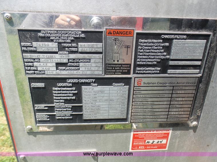 image for item L7087 1996 Sutphen Crew Cab ladder fire truck