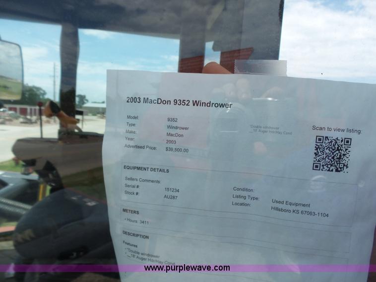 image for item K3113 2003 MacDon 9352 self-propelled windrower