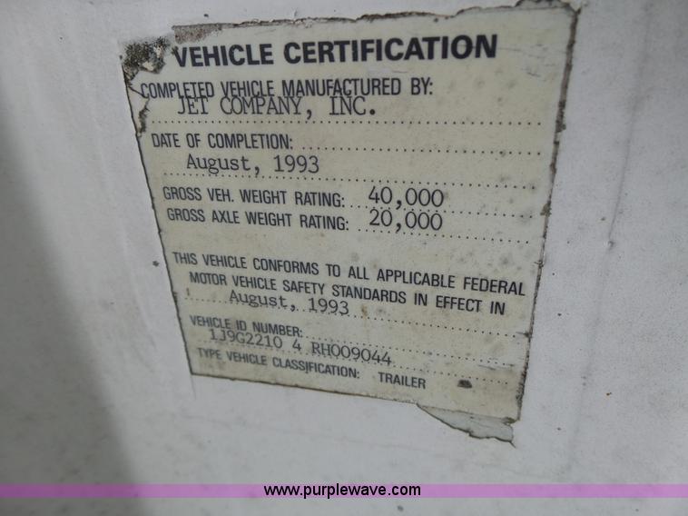 image for item K5728 1994 Jetco single hopper bottom grain trailer