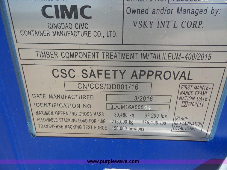 image for item K3662 2016 CIMC storage container