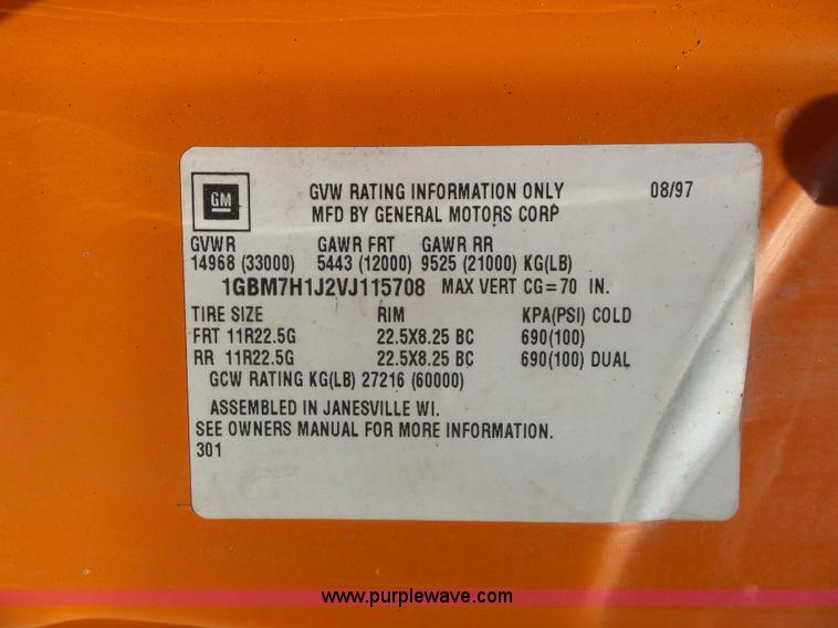 image for item BK9639 1997 Chevrolet C7500 digger derrick truck