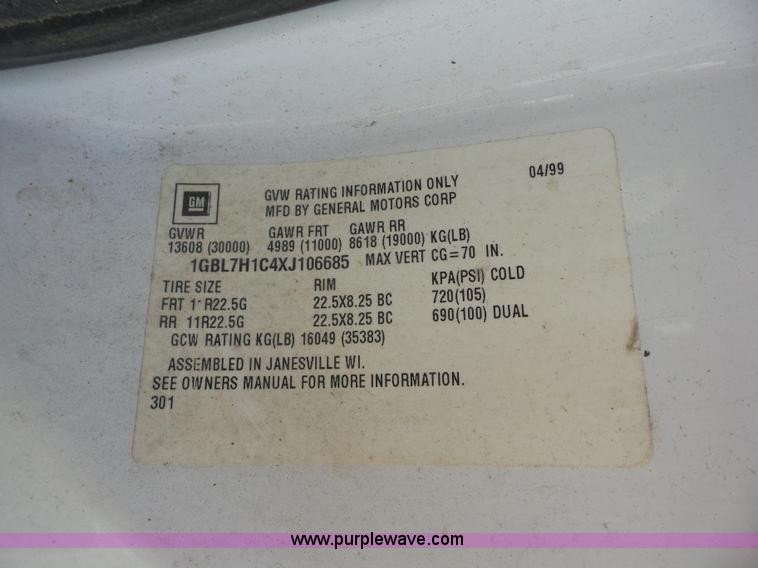 image for item BZ9664 1999 Chevrolet C7500 dump truck