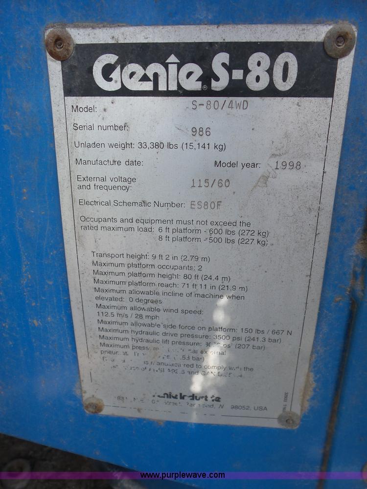 image for item BZ9682 1998 Genie S80 boom lift