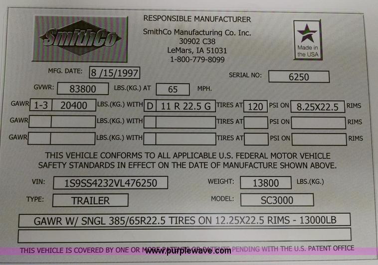 image for item J1639 1997 Smithco side dump trailer