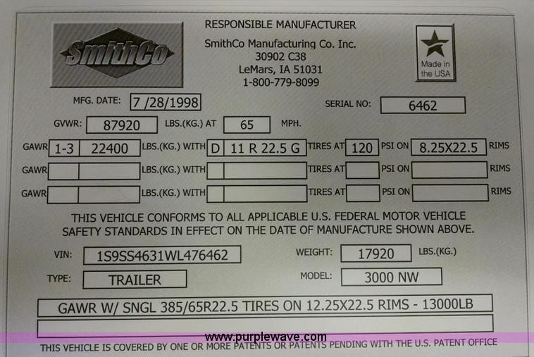 image for item J1640 1998 Smithco side dump trailer