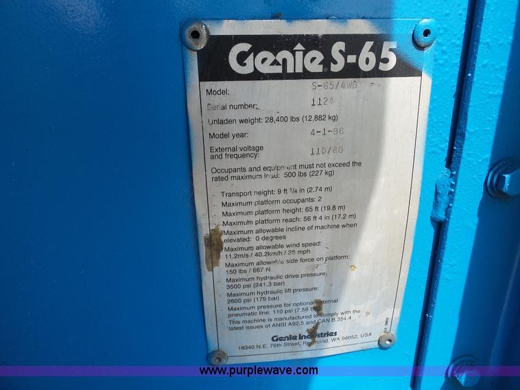 image for item K3476 Genie S65 boom lift