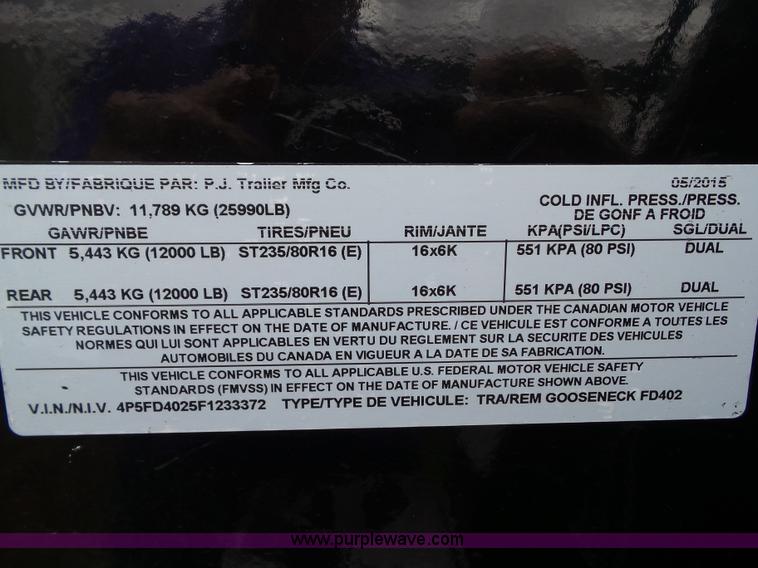 image for item L5521 2015 PJ FD402 equipment trailer