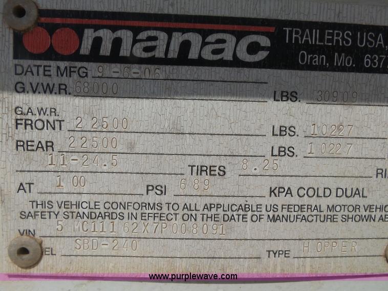 image for item K7009 2007 CPS SBD-240 bottom dump trailer