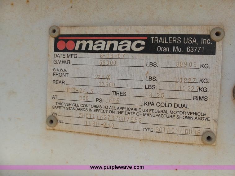 image for item K7029 2008 CPS LWBD-240 bottom dump trailer