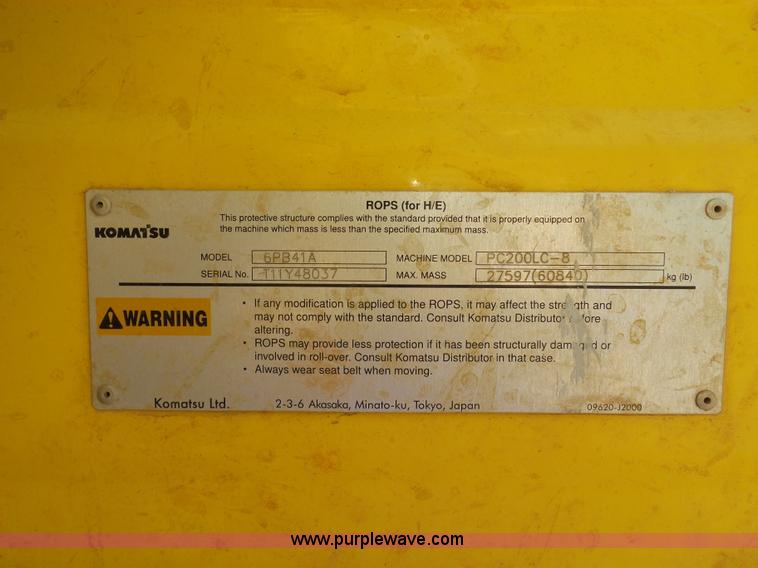 image for item K8754 2012 Komatsu PC200LC-8 excavator