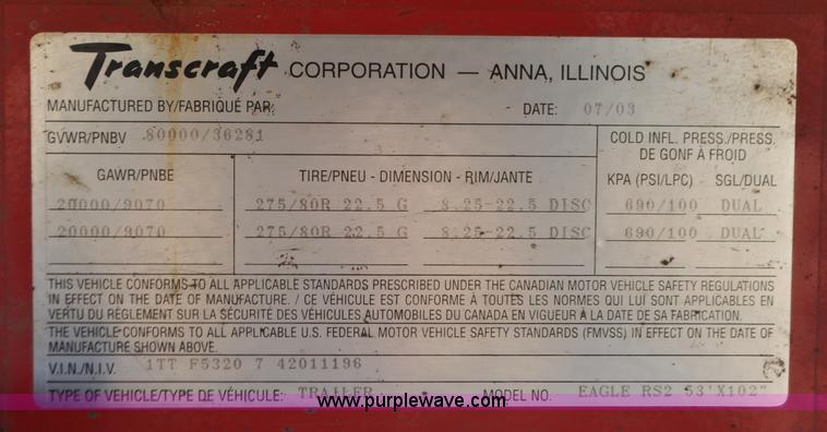image for item G7471 2003 Transcraft Eagle RS2 flatbed trailer