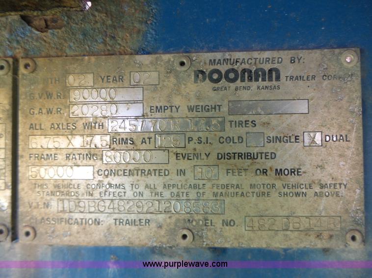 image for item K5704 2002 Doonan 482DB14B drop deck equipment trailer