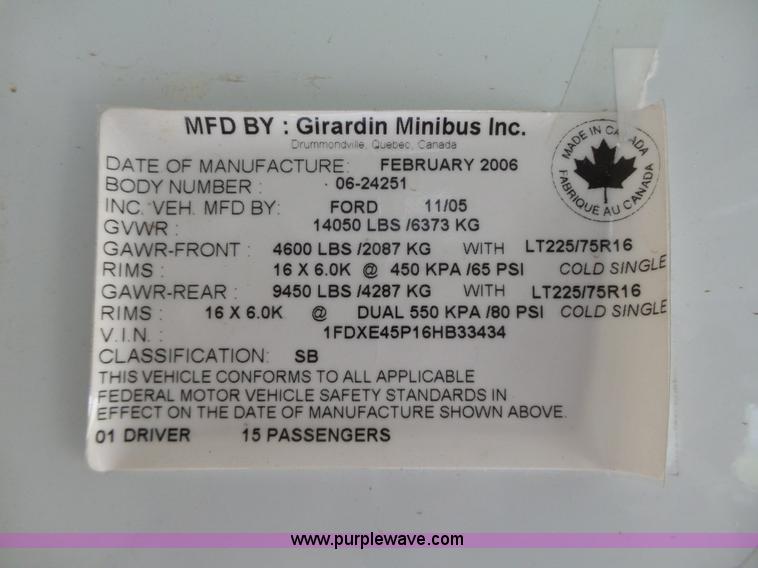 image for item DB4512 2006 Ford E450 Super Duty Girardin shuttle bus