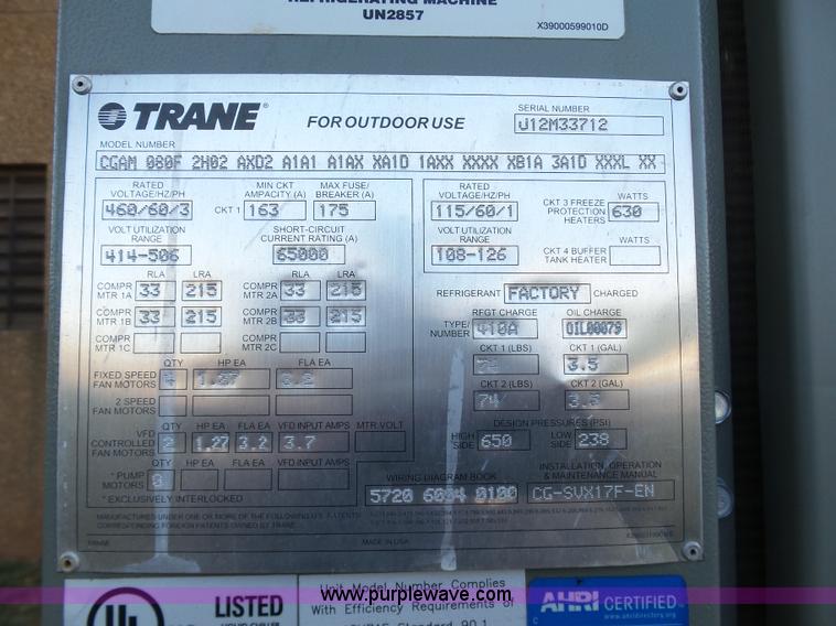 image for item DB4516 2012 Trane U12M33712 air-cooled scroll packaged chiller