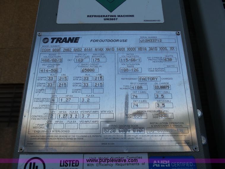 image for item DB4516 2012 Trane U12M33712 air-cooled scroll packaged chiller