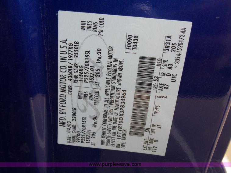 image for item K1978 2003 Ford Ranger pickup truck