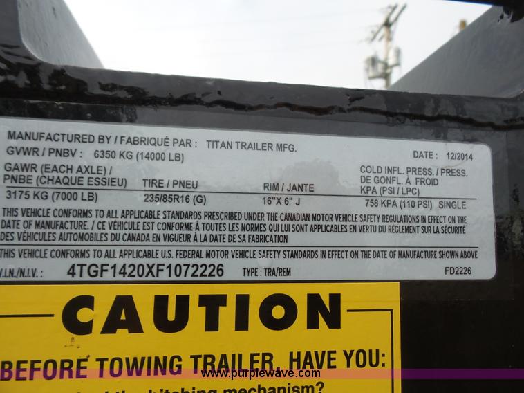 image for item K3618 2015 Titan dump trailer