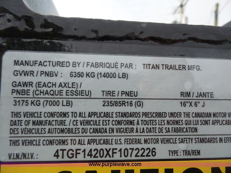 image for item K3618 2015 Titan dump trailer