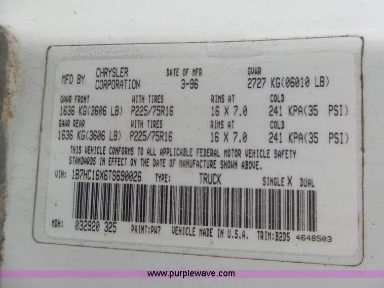 image for item K8480 1996 Dodge Ram 1500 pickup truck