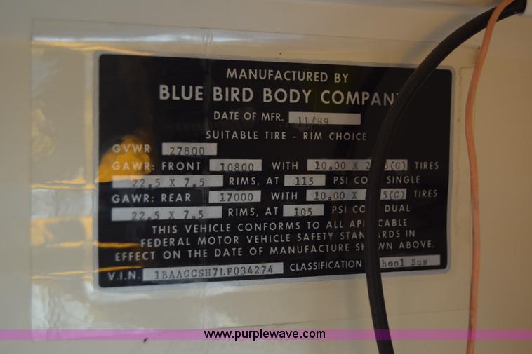 image for item L2543 1990 Blue Bird TC2000 school bus