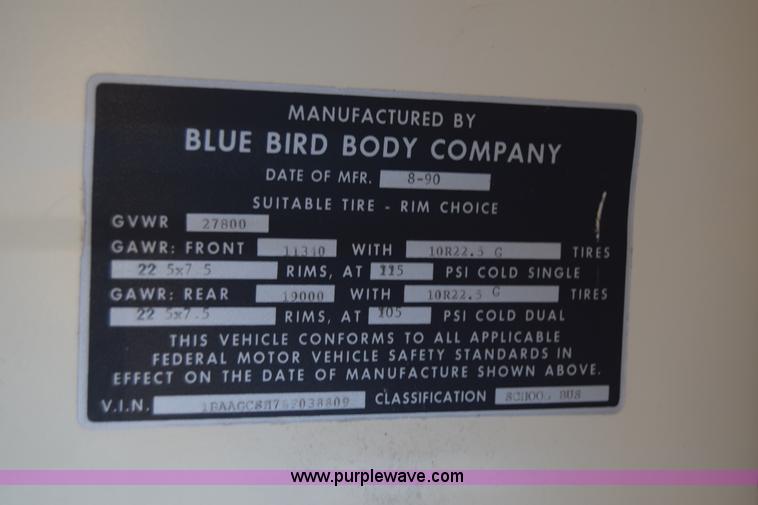 image for item L2547 1990 Blue Bird TC2000 school bus