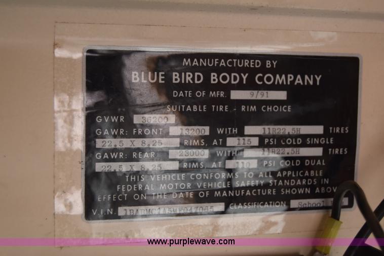 image for item L2551 1991 Blue Bird All American school bus