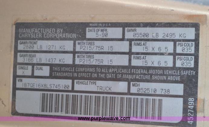 image for item L3518 1990 Dodge D150 pickup truck