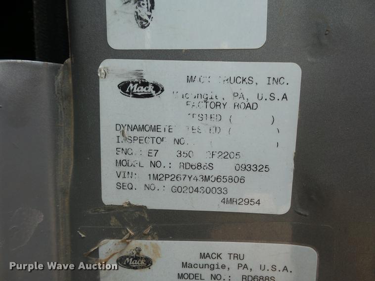 image for item BS9626 2003 Mack RD688S dump truck