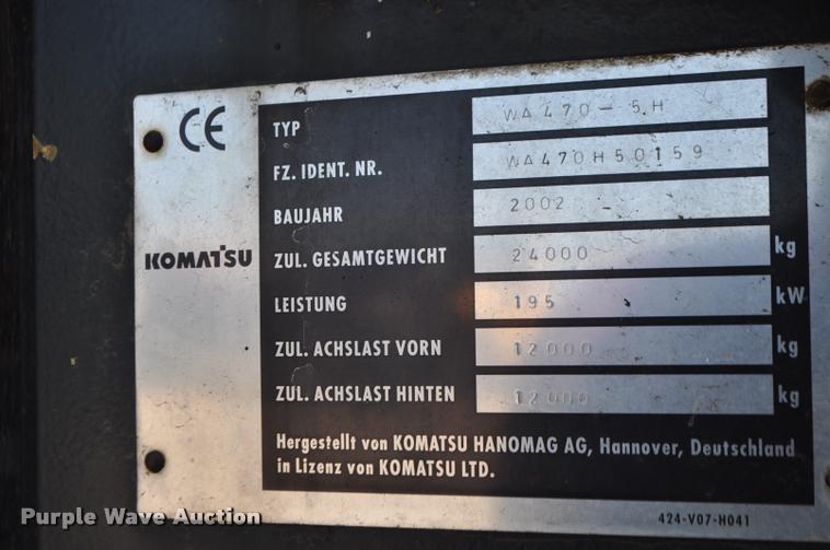 image for item G7474 2002 Komatsu WA470-5H wheel loader