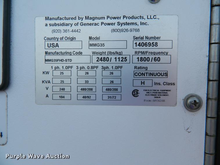 image for item J5093 2014 Magnum MMG35 generator