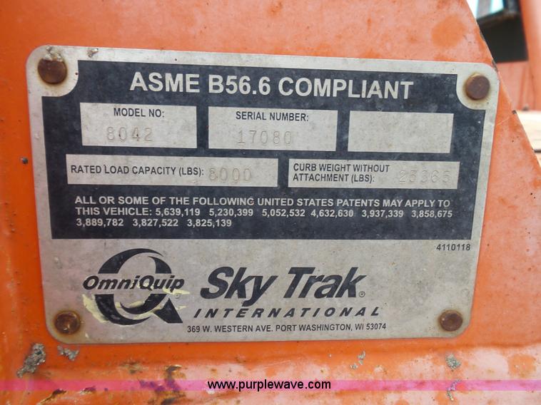 image for item K8248 2002 Sky Trak 8042 telehandler