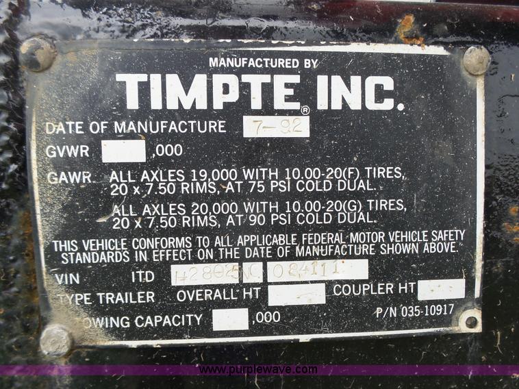 image for item L4000 1992 Timpte end dump pup trailer
