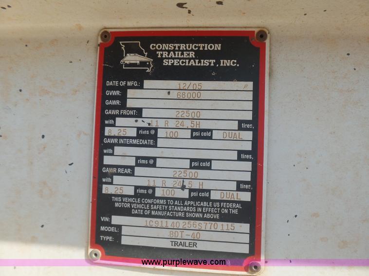 image for item L5990 2005 Pack Mule BDT-40 bottom dump trailer