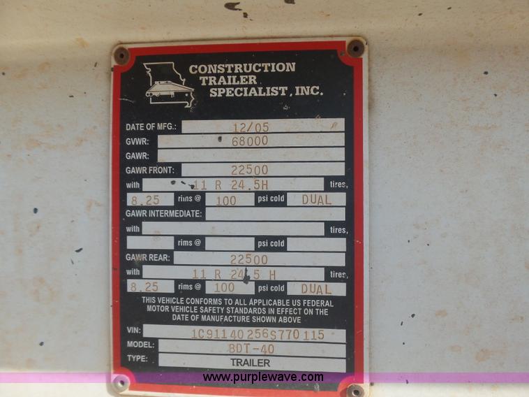 image for item L5990 2005 Pack Mule BDT-40 bottom dump trailer