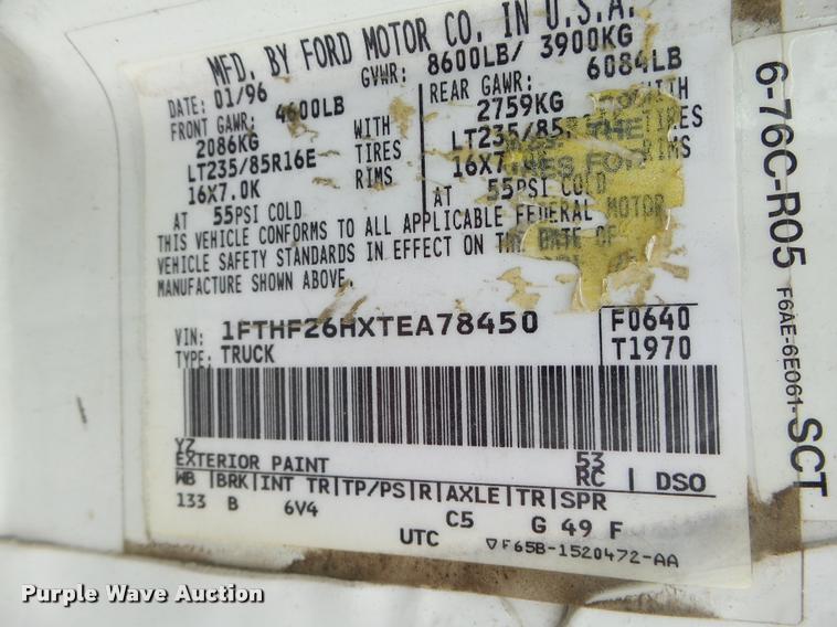 image for item K2092 1996 Ford F250 XL HD pickup truck