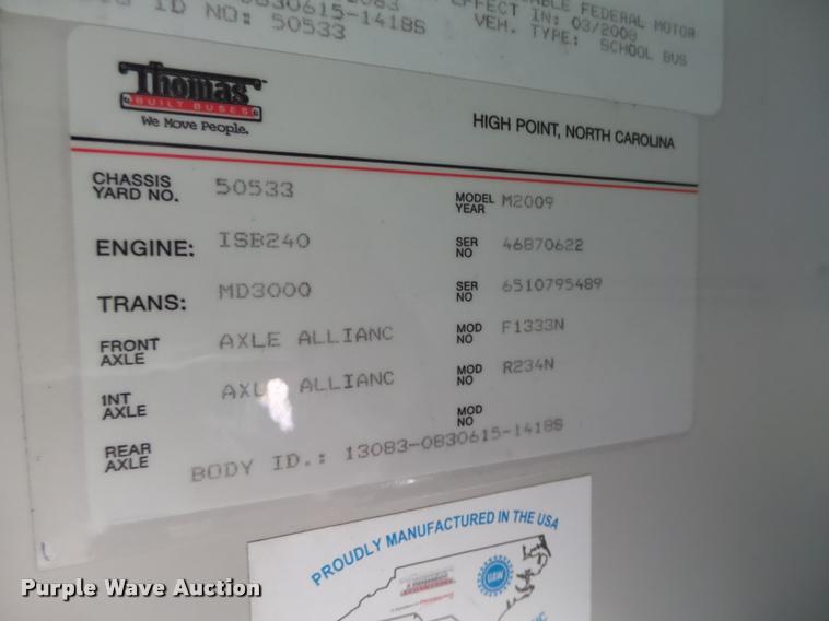 image for item K2093 2009 Thomas Built Saf-T-Liner MVP EF school bus