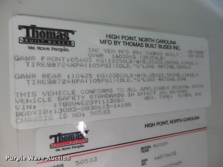 image for item K2093 2009 Thomas Built Saf-T-Liner MVP EF school bus