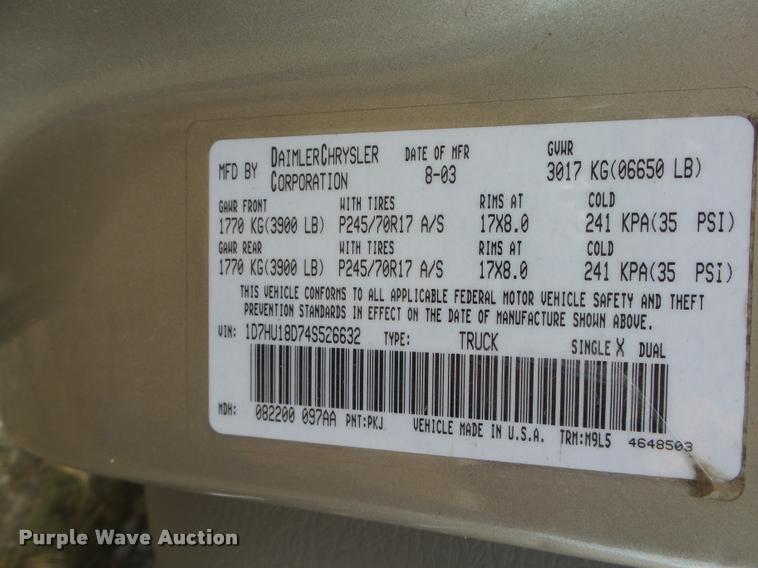 image for item K2067 2004 Dodge Ram 1500 Quad Cab pickup truck