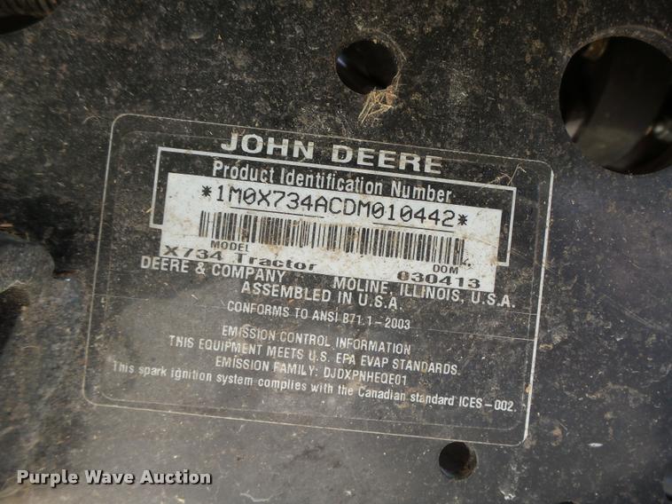 image for item K2081 2012 John Deere X734 yard tractor