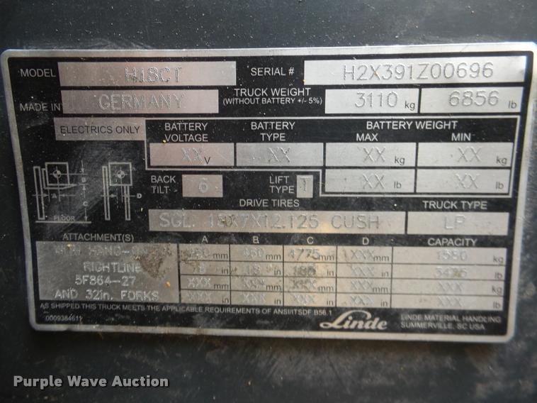 image for item K3716 Linde H18 forklift