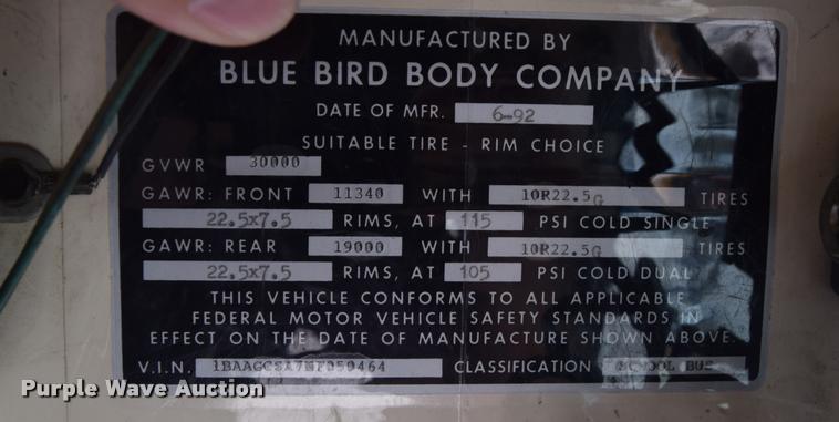 image for item L2598 1992 Blue Bird TC2000 school bus