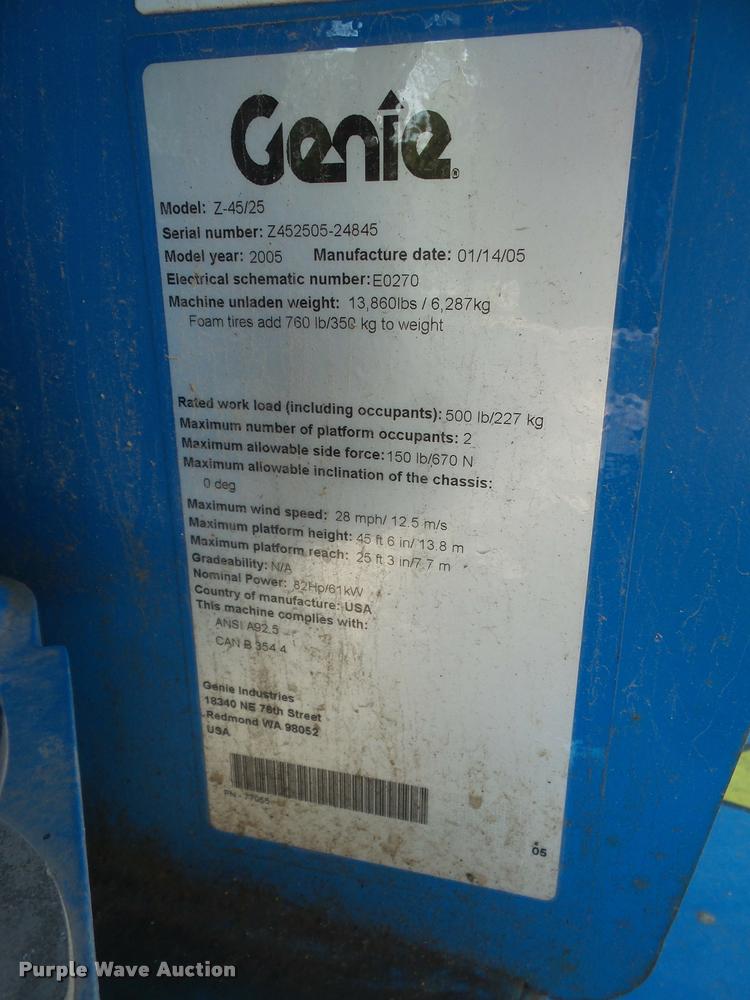 image for item K3695 2005 Genie Z45/25J boom lift