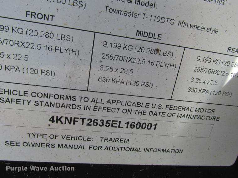 image for item K4207 2014 Towmaster T-110DTG lowboy equipment trailer