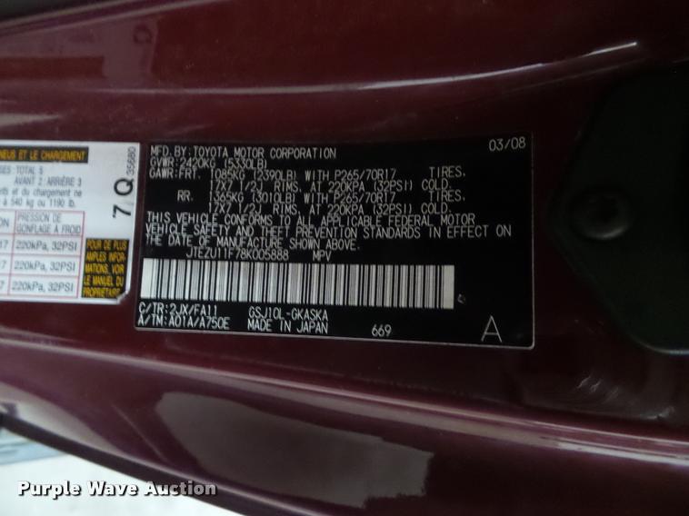 image for item J5747 2008 Toyota FJ Cruiser SUV